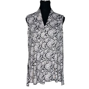 CLIENTELE Floral Sleeveless Top Shirt V Neck Babydoll Flowy Blouse Size Large